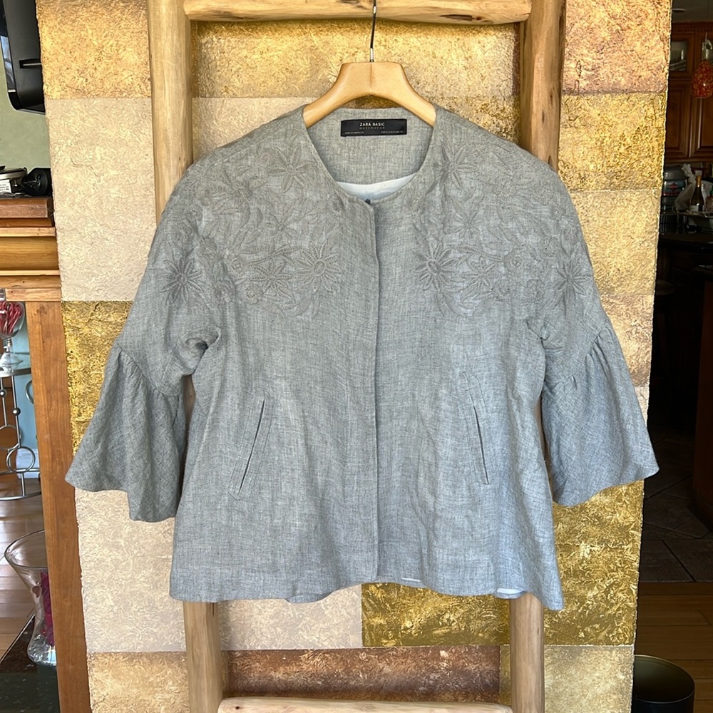 Zara Basic Women’s Collarless Cropped Heather Gre… - image 3